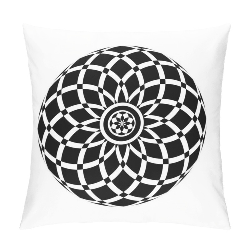 Personality  Monochrome Elegant Circular Pattern In Black And White. Circular Mathematical Ornament. A Vector Circular Pattern From The Crossed Circles. Mandala. Pillow Covers