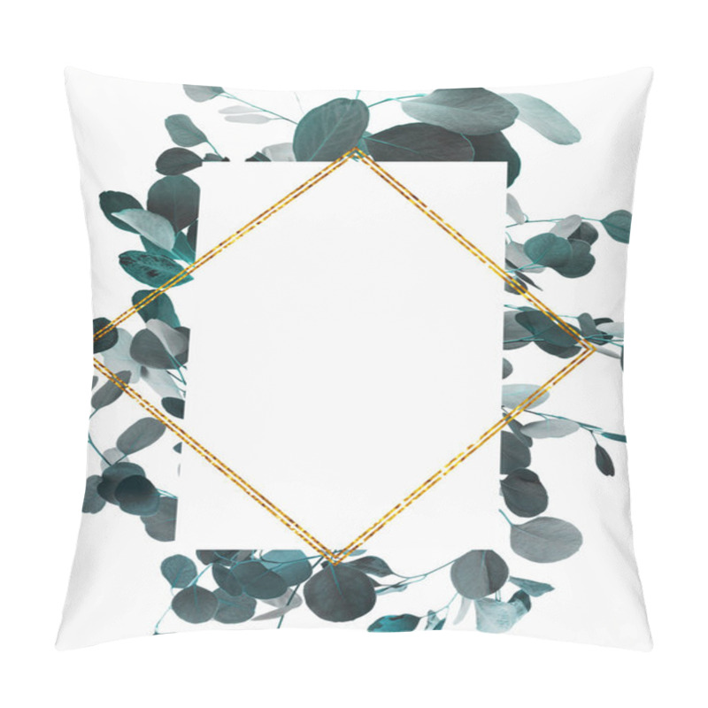 Personality  Floral Design With Green Eucalyptus Branches And Golden Frame Pillow Covers