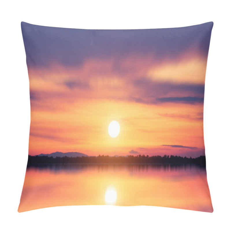 Personality  Unfocused Of Sunset Sky At The Lake Pillow Covers