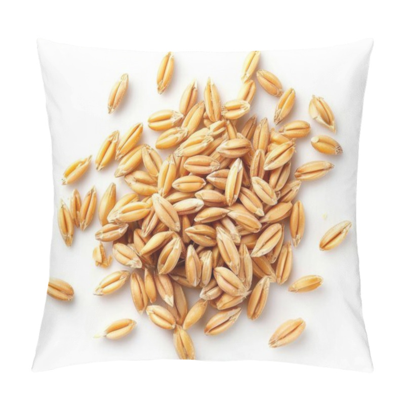 Personality  Close-up Of Golden Wheat Grains Scattered On A White Background. Pillow Covers