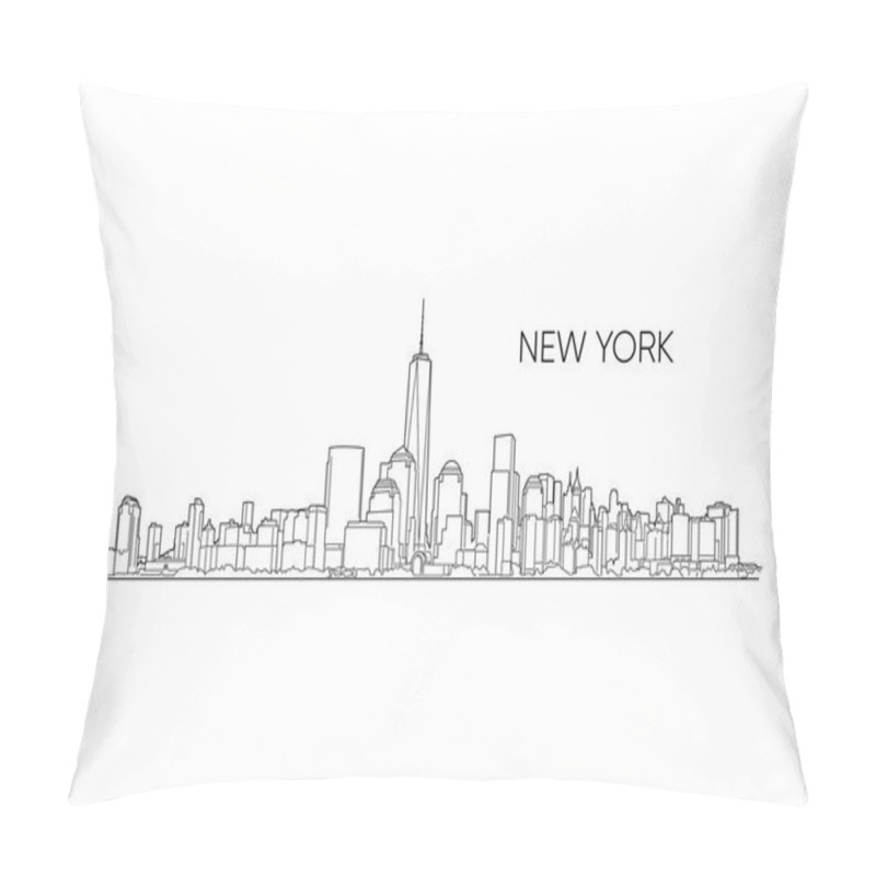 Personality  New York Vector Panorama, Hand Drawn Line Art Illustration. Pillow Covers