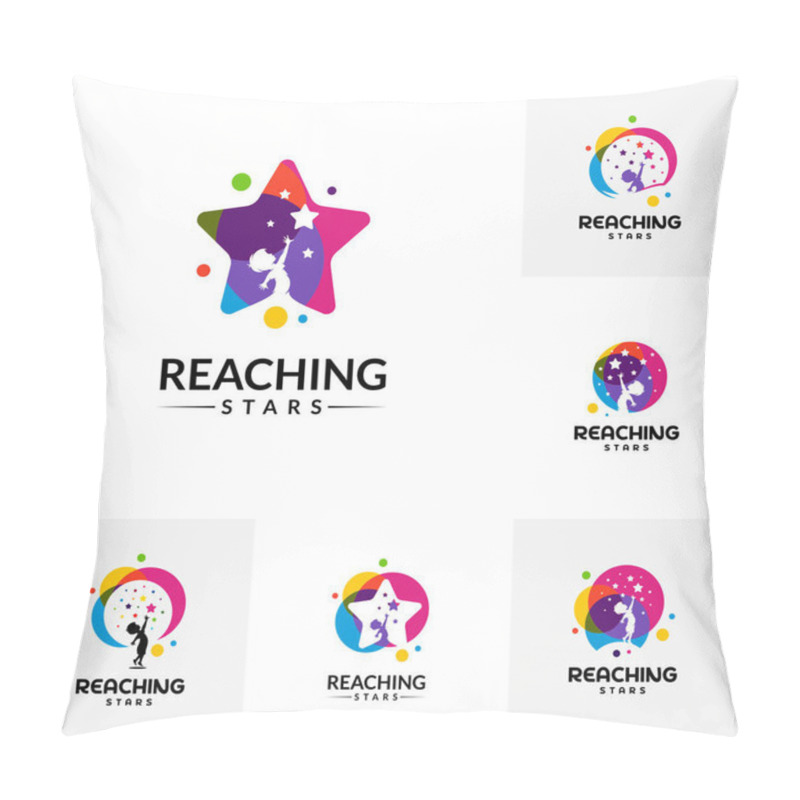 Personality  Set Of Reaching Stars Logo Design Template. Dream Star Logo. Emblem, Colorful, Creative Symbol, Icon Pillow Covers