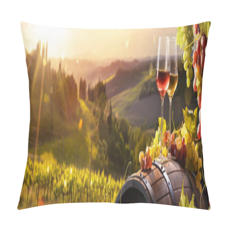 Personality  Glass Of Wine With Grapes And Barrel Pillow Covers