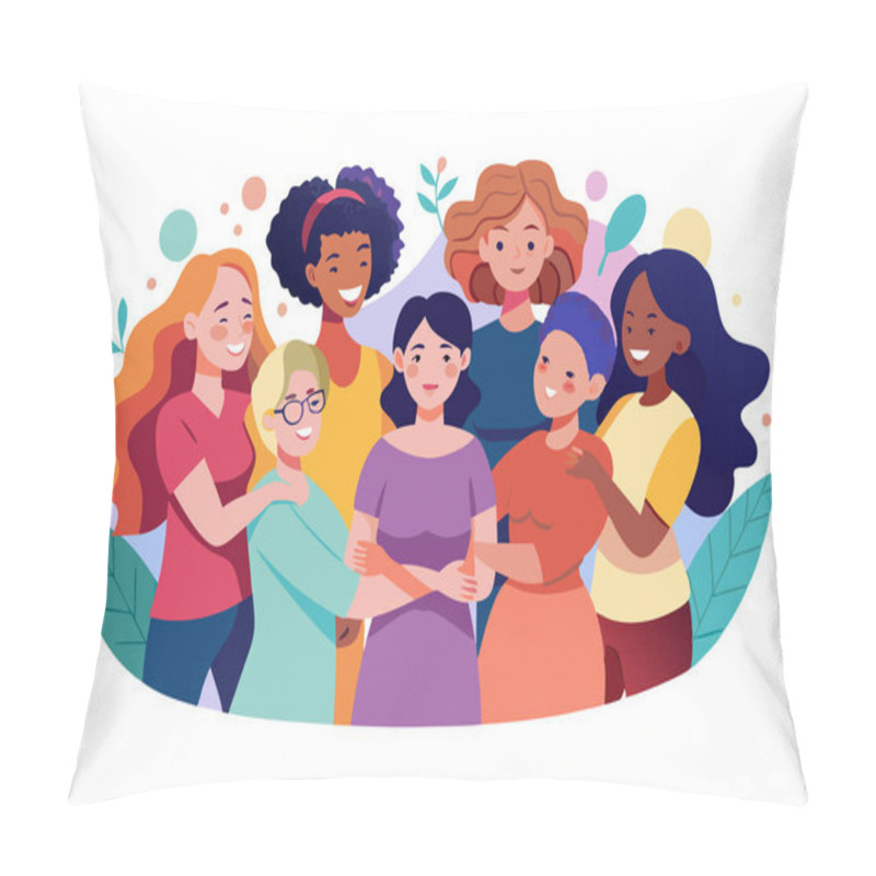 Personality  Diverse Women Friendship Group Illustration Pillow Covers