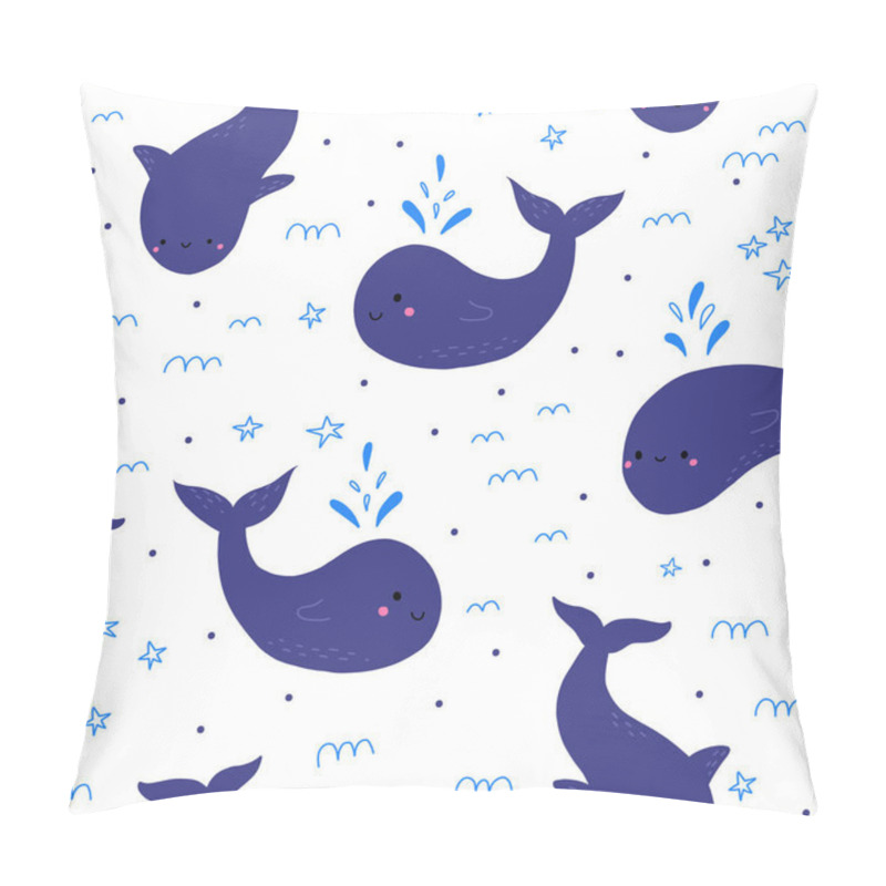 Personality  Cute Seamless Pattern With Whale. Beautiful Seamless Wallpaper With Cute Whales On A White Background Pillow Covers