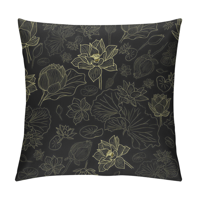 Personality  Golden Line Lotus Flowers Pattern Background On Black Pillow Covers