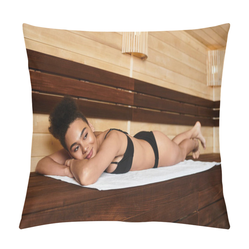 Personality  A Young African American Woman Enjoys A Moment Of Tranquility In A Soothing Spa Environment. Pillow Covers