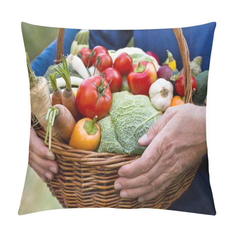 Personality  Wicker Basket Is Full Of Organic Vegetables Pillow Covers