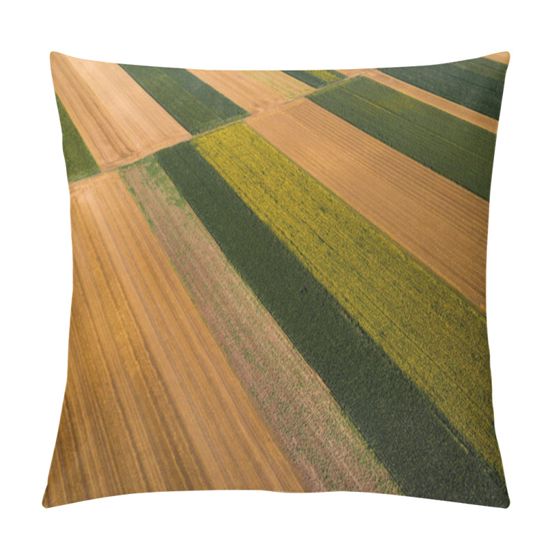 Personality  Aerial View Of Cultivated Agricultural Fields In Countryside From Drone Pov, Abstract Rural Farmland Patchwork As Background Pillow Covers