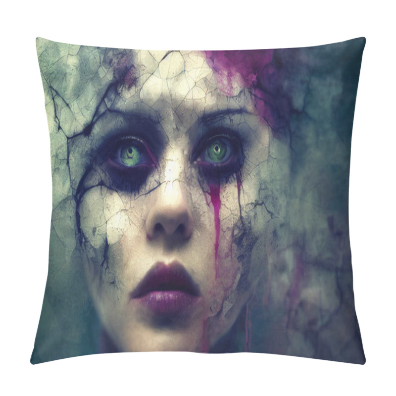 Personality  3D Render Abstract Spooky Portrait Of Fractured Face Lost Souls In Halloween Pillow Covers