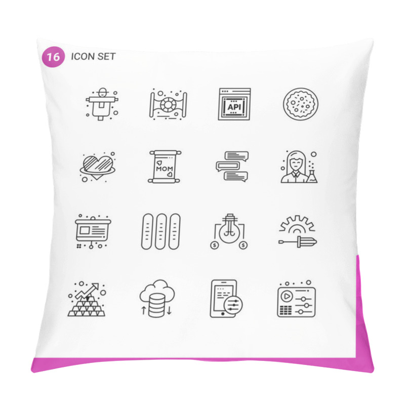 Personality  User Interface Pack Of 16 Basic Outlines Of Love, Angle, Api Concept, Restaurant, Pepperoni Editable Vector Design Elements Pillow Covers