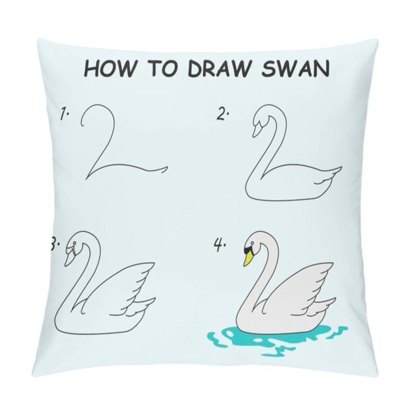 Personality  Step By Step To Draw A Swan. Drawing Tutorial A Swan. Drawing Lesson For Children. Vector Illustration Pillow Covers