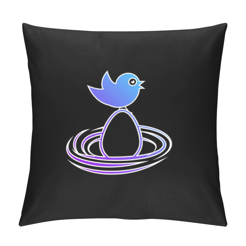 Personality  Bird On An Egg In A Nest Blue Gradient Vector Icon Pillow Covers