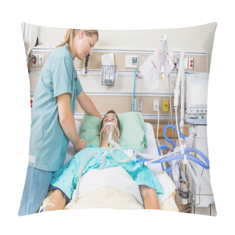 Personality  Nurse Adjusting Male Patient's Pillow Pillow Covers