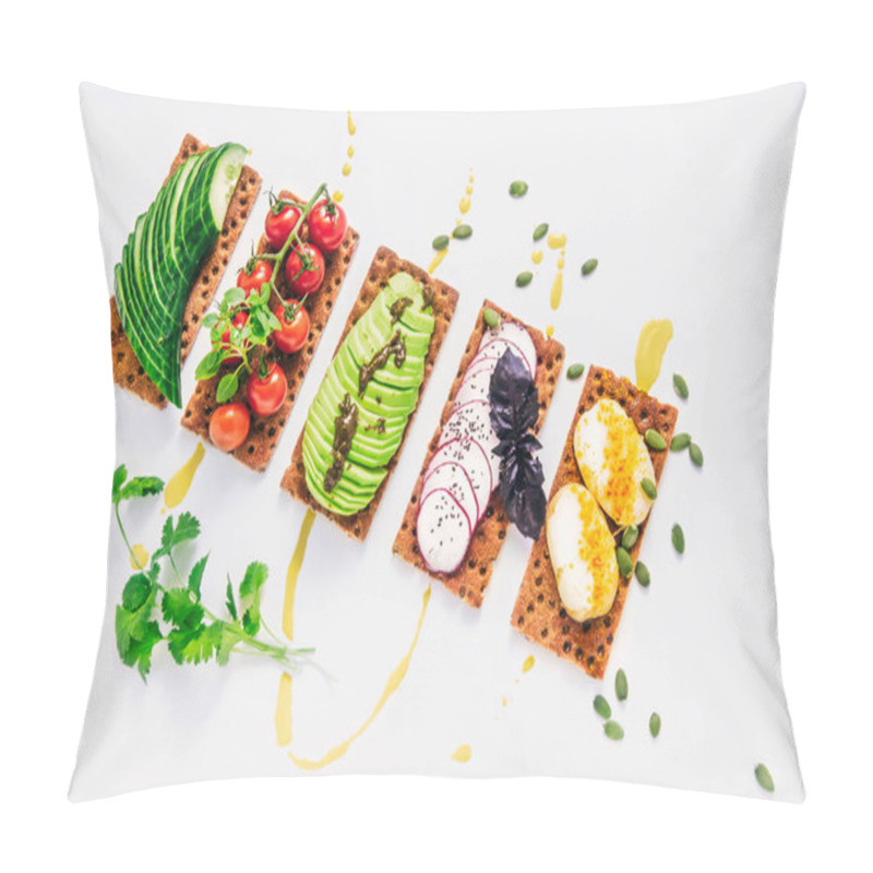 Personality  easy sandwiches on the crackling wholegrain toast with avocado,  pillow covers