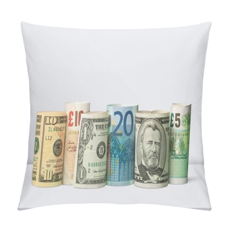 Personality  Money Rolls Dollars And Euro On Background  Pillow Covers