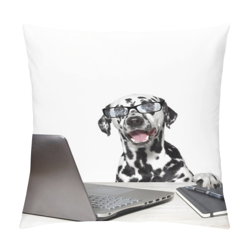 Personality  Dalmatian With Laptop And Notebook.  Pillow Covers