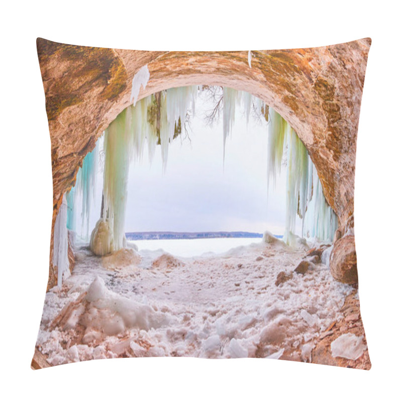 Personality  Wide Angle Frozen Ice Cave Opening With Dozens Of Icicles Pillow Covers