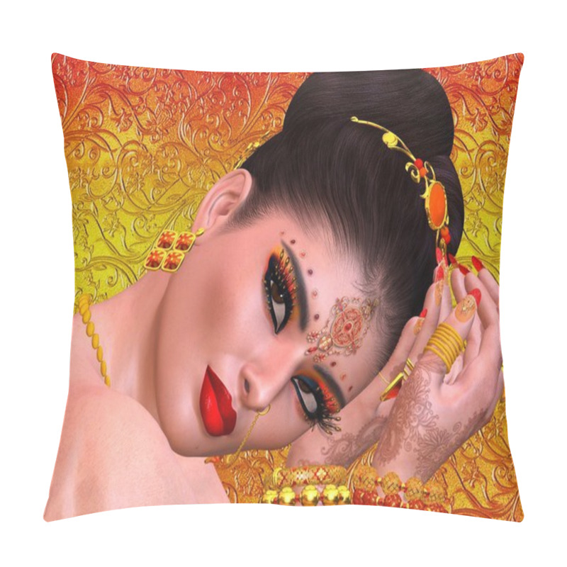 Personality  Exotic Woman's Face Close Up, Indian, Asian Or Middle Eastern Beauty Concept. Pillow Covers