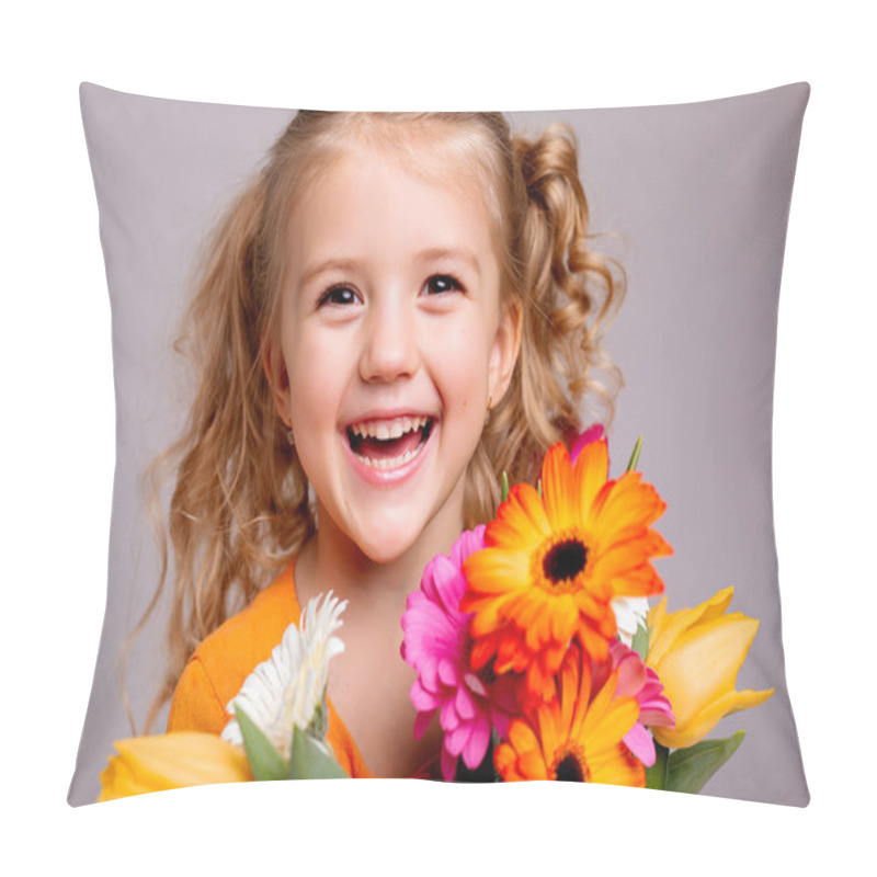 Personality  Cute Little Girl With Flowers In Studio Pillow Covers