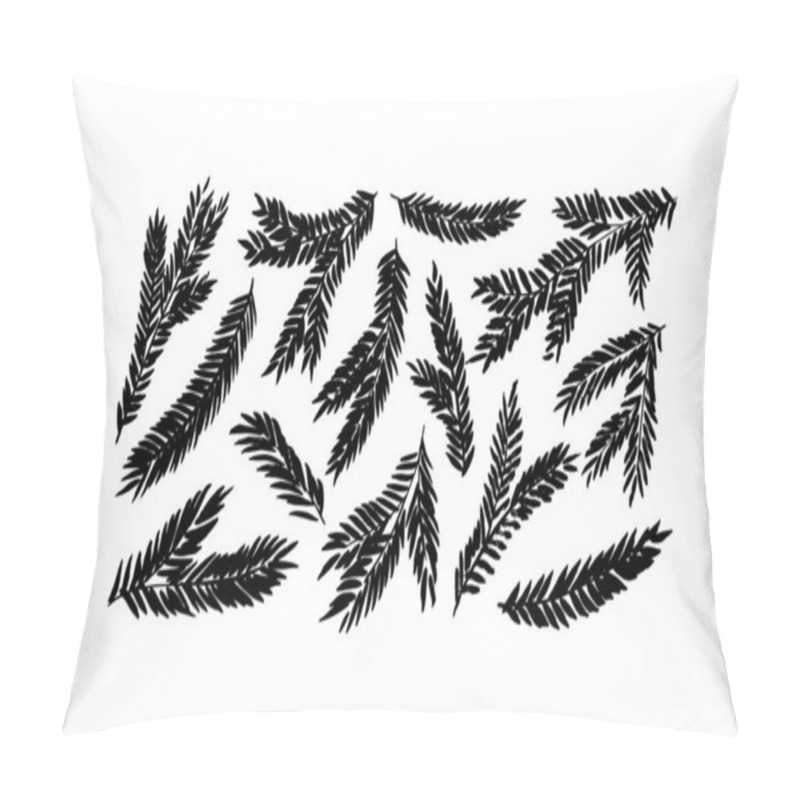 Personality  Christmas Spruce Tree Branches Set. Christmas And Holiday Vector Decoration. Black Botanical Silhouettes Isolated On White Background. Pine Or Fir Tree Branches. Hand Drawn Simple Black Clip Arts. Pillow Covers