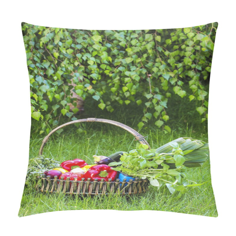 Personality  Basket Of Fresh Vegetables In The Garden. Birch Branches Pillow Covers