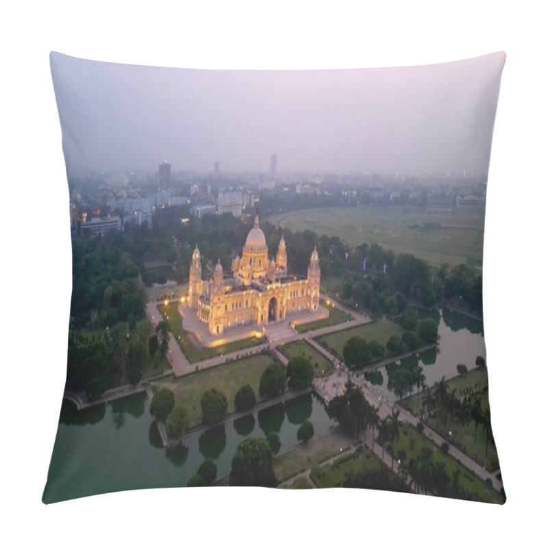 Personality  Aerial view of Victoria Memorial is a large marble monument on the Maidan in Central Kolkata pillow covers