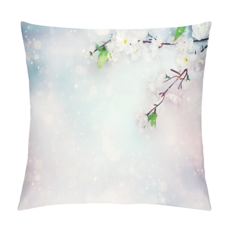 Personality  Spring Background Of Flowering White Cherry Flowers Tree And Lea Pillow Covers