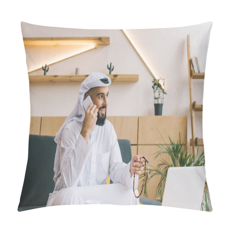 Personality  Muslim Businessman Talking By Phone Pillow Covers