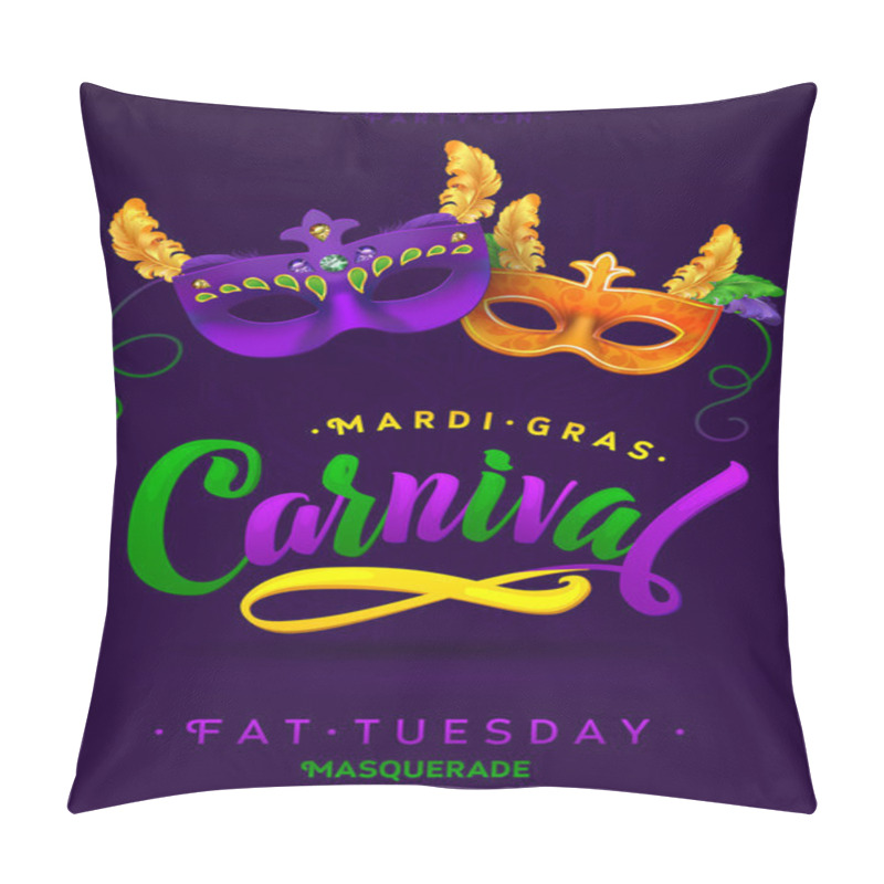 Personality  Mardi Gras Carnival Calligraphy Invitation Poster. Vector Illustration Template Pillow Covers