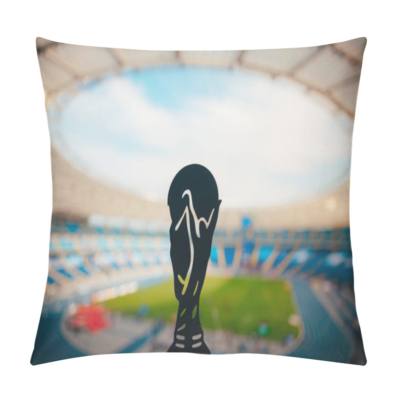 Personality  Silhouette Of Football World Trophy, Modern Stadium In Background Pillow Covers