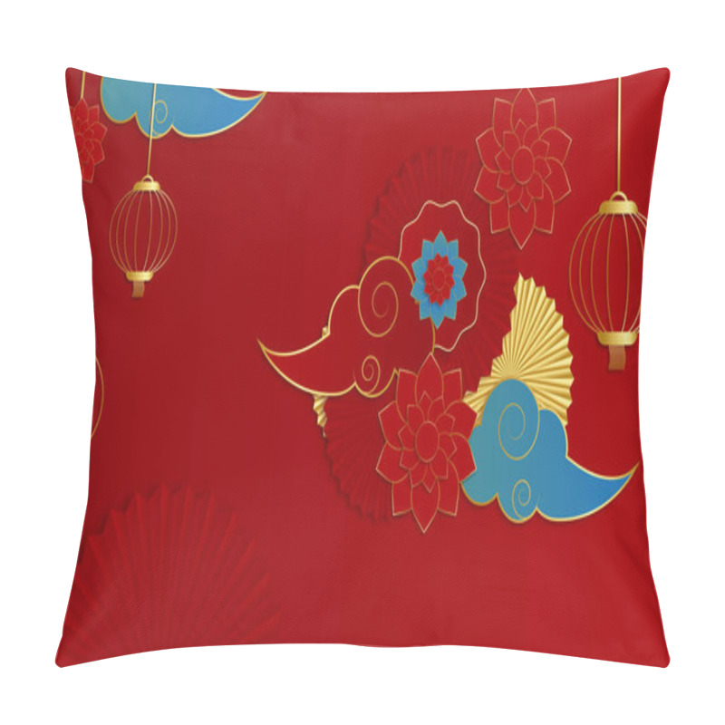 Personality  Happy Chinese New Year 2022. Year Of Tiger Character With Asian Elements And Flower With Craft Style On Background. Universal Chinese Background With Red And Gold Color Theme Pillow Covers