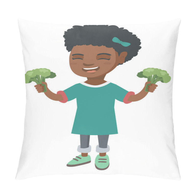 Personality  Little African Girl Laughing And Holding Broccoli Pillow Covers