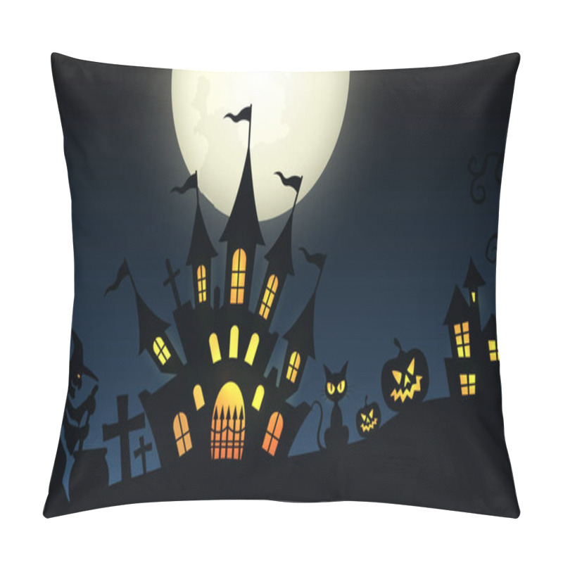 Personality  Halloween Celebration Background With Pumpkin And Horror Castle. Horror Halloween Background. Pillow Covers