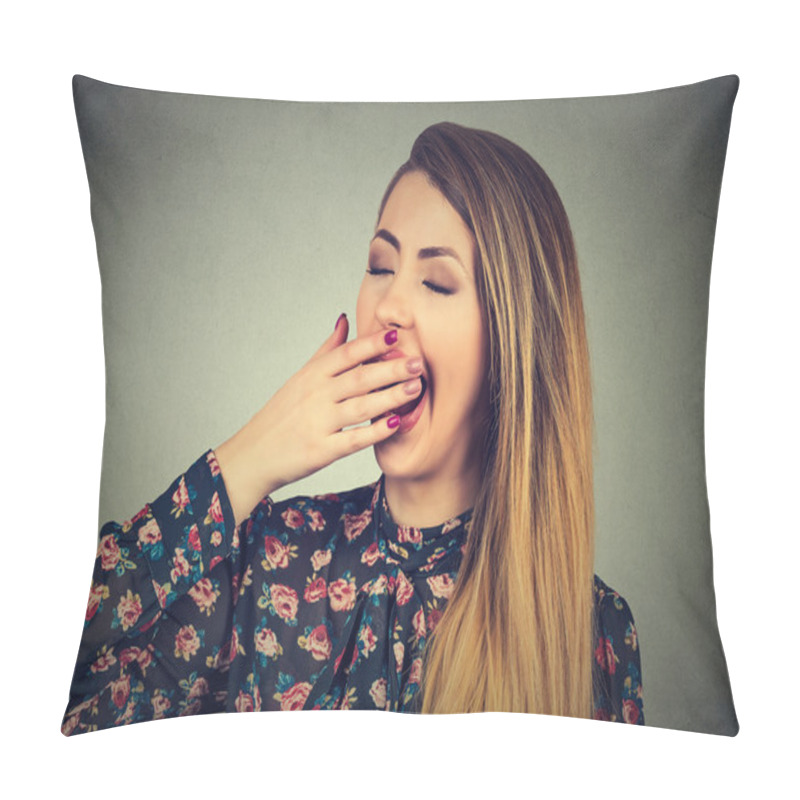 Personality  It Is Too Early For Meeting. Sleepy Woman Yawning Looking Bored Pillow Covers