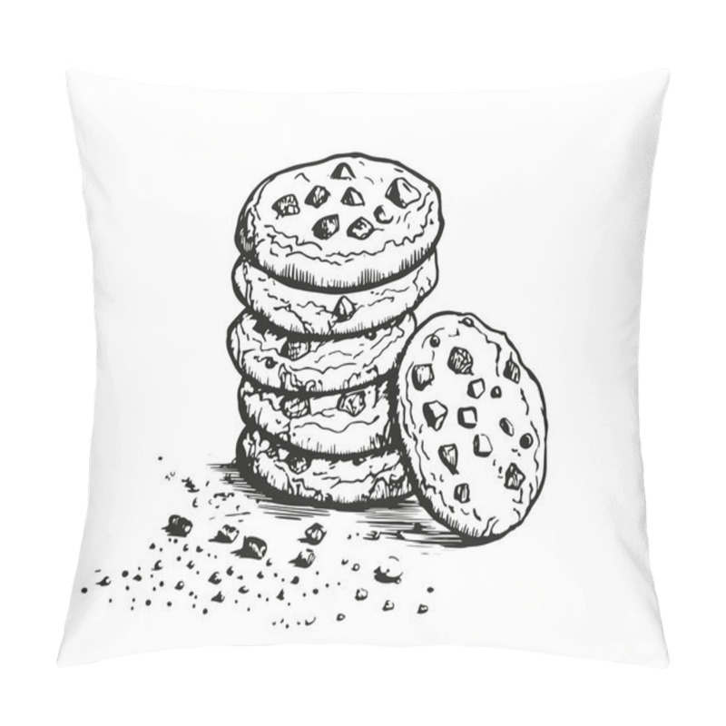 Personality  Cookies Vector Sketch Line Drawing Black On White Pillow Covers