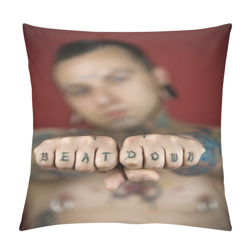 Personality  Man With Tattoos. Pillow Covers