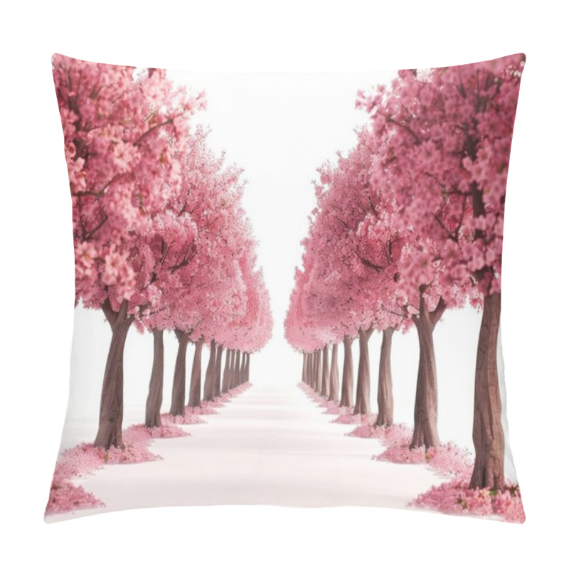 Personality  Serene Pathway Lined With Beautiful Pink Flowering Trees, Creating A Tranquil And Enchanting Atmosphere. Pillow Covers