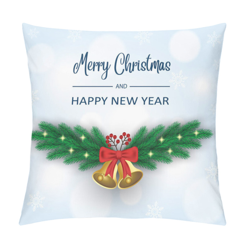 Personality  Christmas Decorations With Bells And Red Ribbons. Merry Christmas And Happy New Year Greeting Card. Vector Illustration Pillow Covers