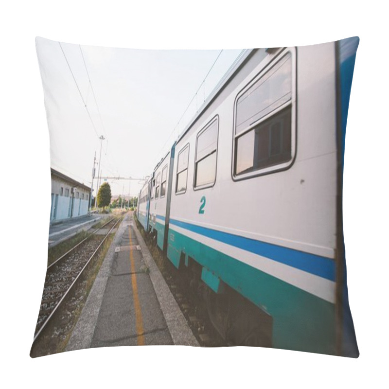 Personality  Stop The Train Station Verolanuova Regional Train In Italy. Pillow Covers