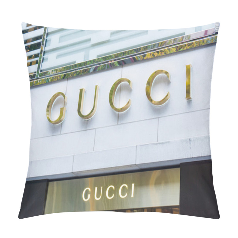 Personality  Gucci Signage At Store Entrance Pillow Covers