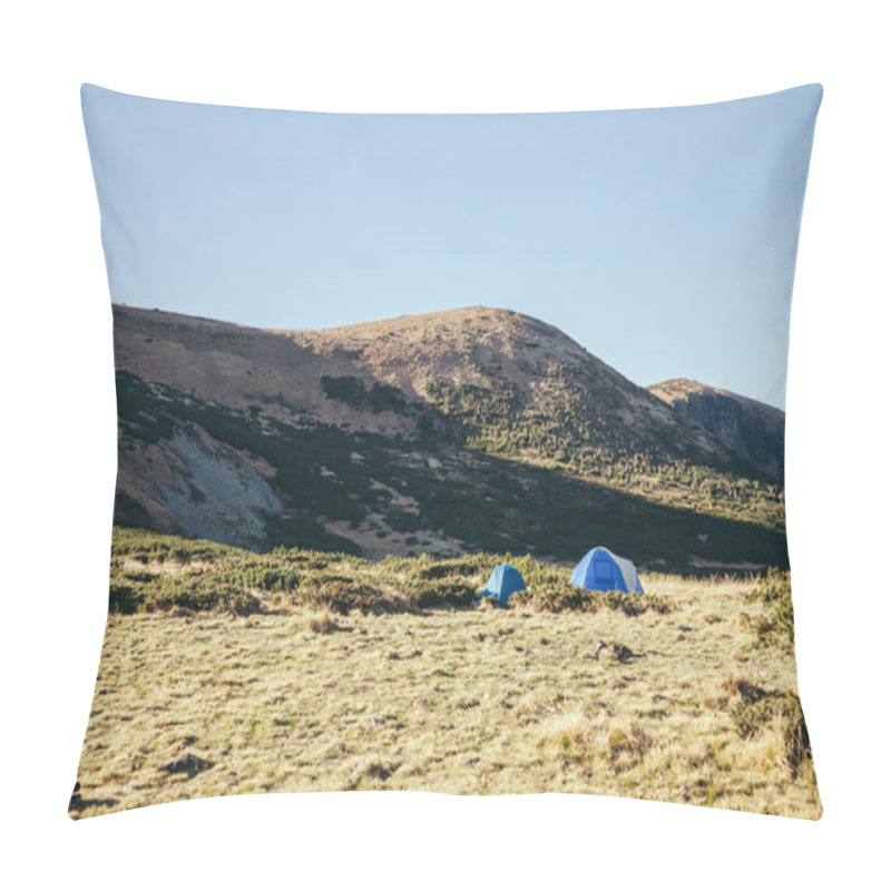 Personality  Camping Tents In Beautiful Mountains, Carpathians, Ukraine Pillow Covers