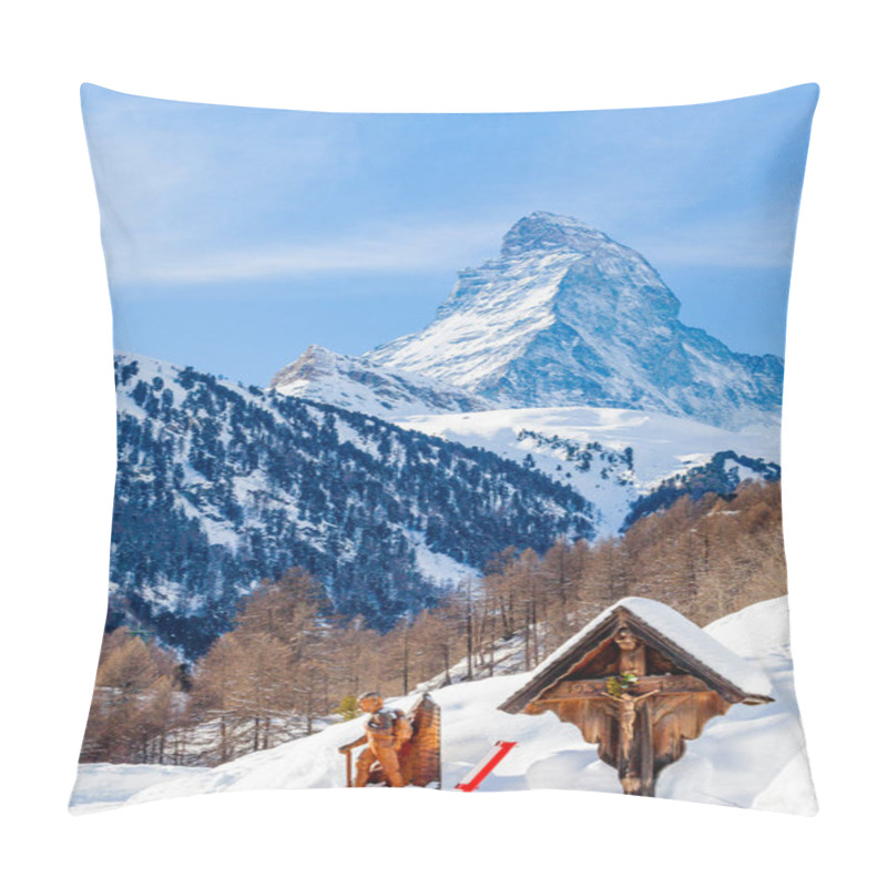 Personality  Scenic View On Snowy Matterhorn Peak In Sunny Day With Blue Sky. Pillow Covers