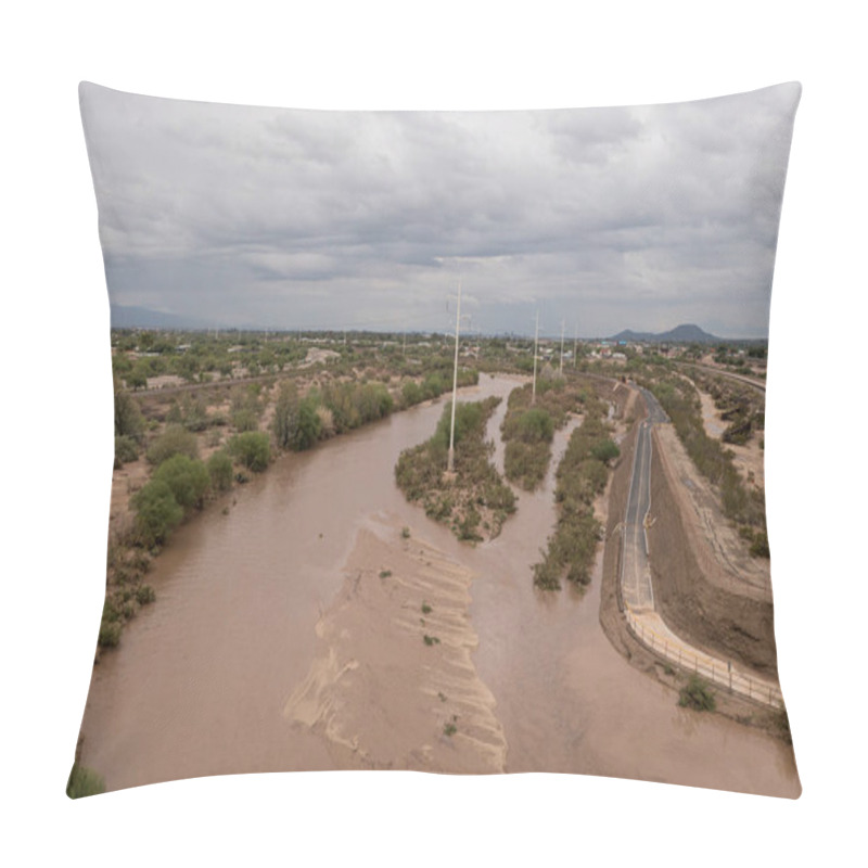 Personality  Raging River In Tucson, Arizona After Heavy Monsoon Rain Pillow Covers