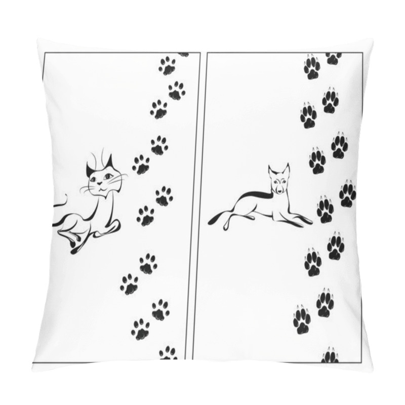 Personality  Cat And Dog And Footsteps Pillow Covers