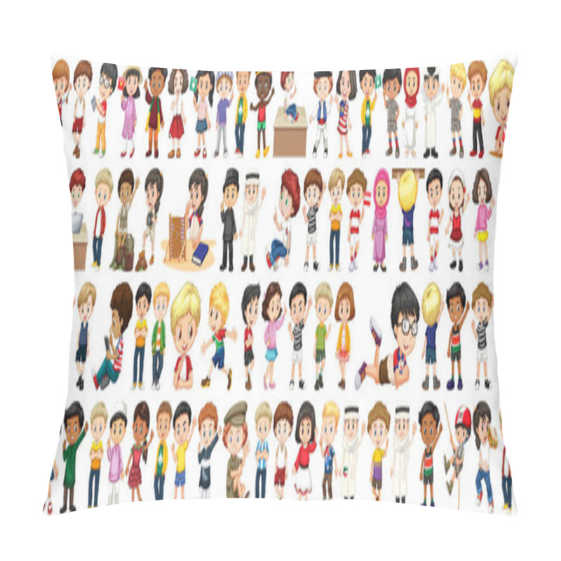 Personality  Children With Different Nationalities On White Background Pillow Covers