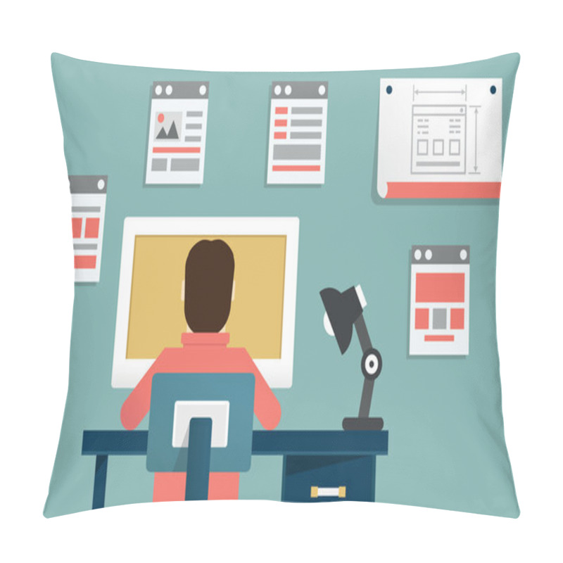 Personality  Vector Flat Illustration Of Application Or Website Development. Design And Programming Pillow Covers