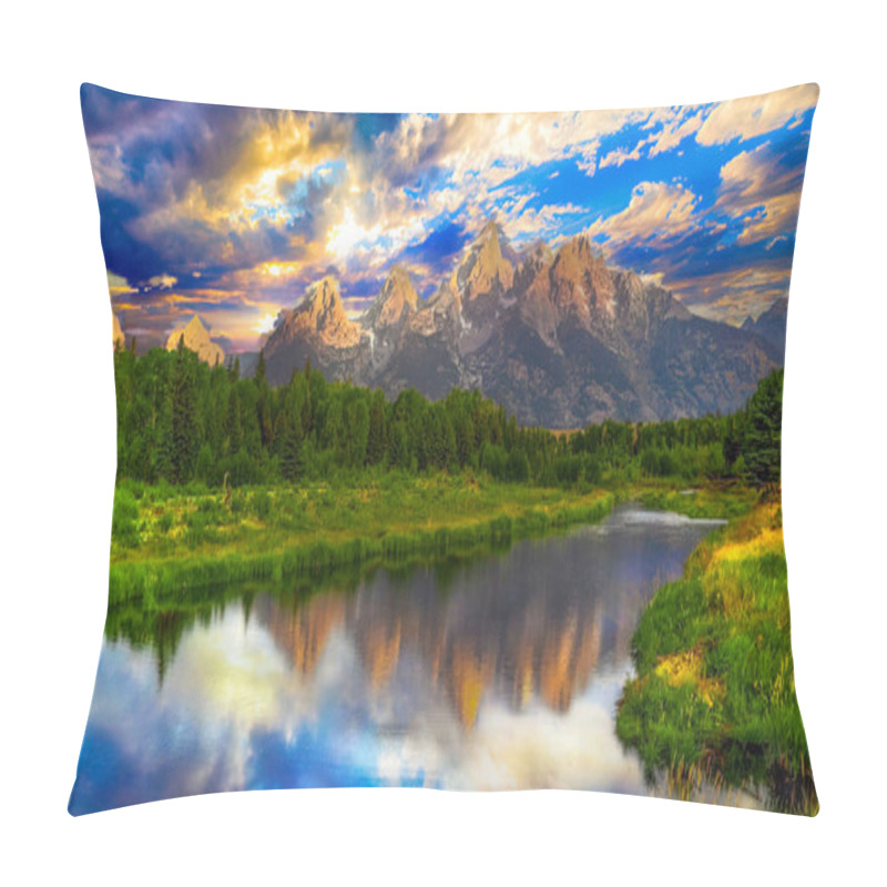 Personality  Pond Reflecting Grand Tetons At Sunset, Grand Teton National Park, Wyoming. Pillow Covers