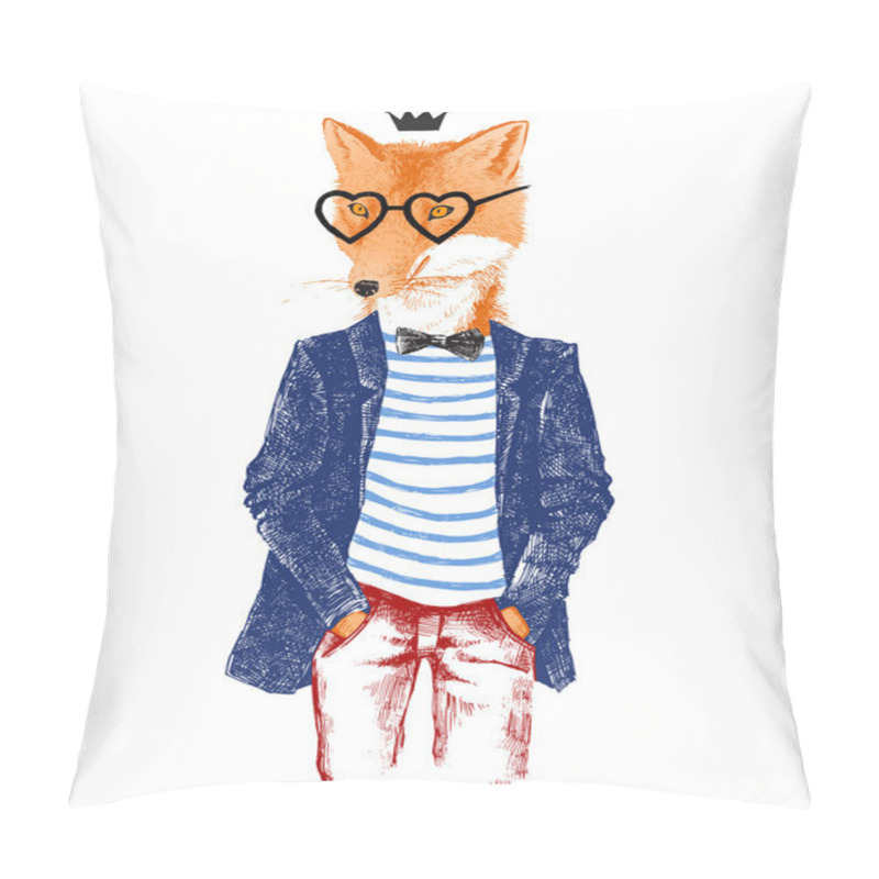 Personality  Hand Drawn Dressed Up Fox In Hipster Style Pillow Covers