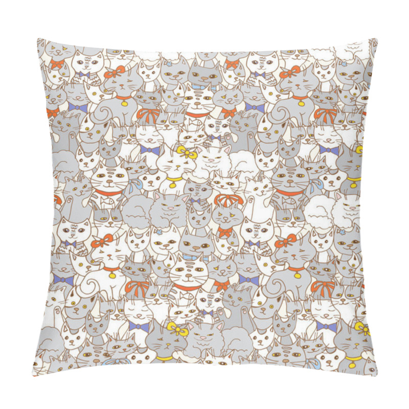 Personality  Funny Cats Seamless Pattern. Pets Vector Background Pillow Covers